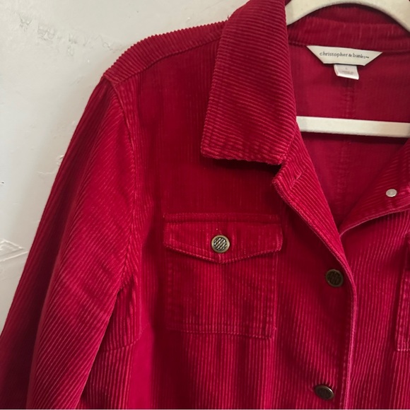 Vintage Christopher & Banks Red Wide-Wale Corduroy Jacket Cottagecore Chore Coat - Picture 3 of 12